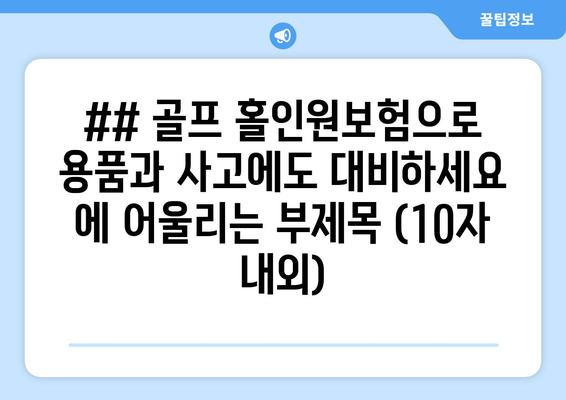 ## 골프 홀인원보험으로 용품과 사고에도 대비하세요 에 어울리는 부제목 (10자 내외)