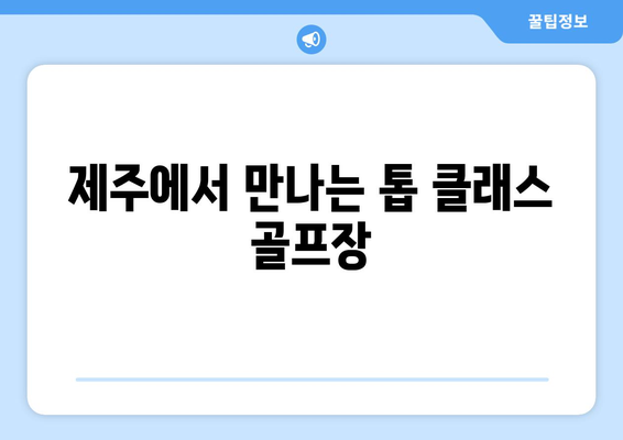 제주에서 만나는 톱 클래스 골프장