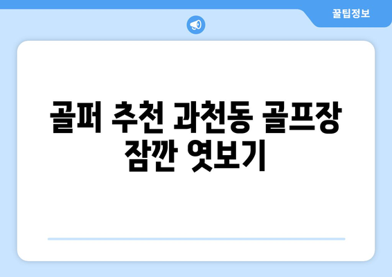 골퍼 추천 과천동 골프장 잠깐 엿보기