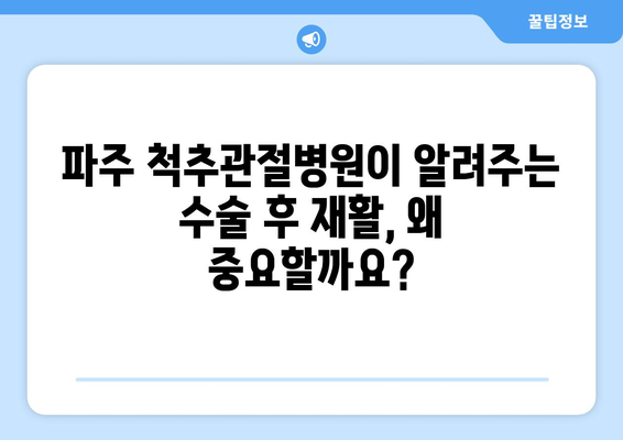 파주 척추관절병원이 알려주는 수술 후 재활, 왜 중요할까요? | 척추, 관절, 수술, 재활, 파주