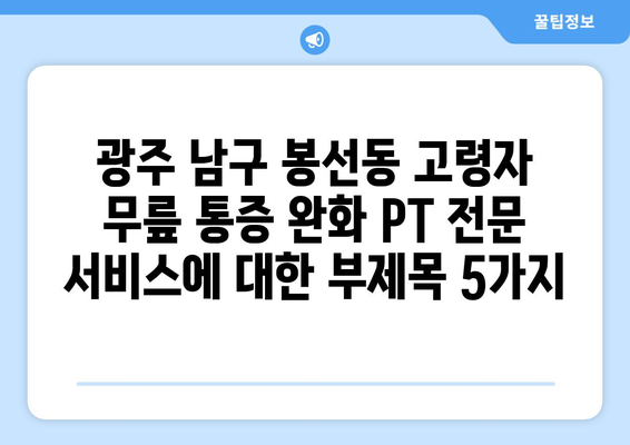 광주 남구 봉선동, 고령자 무릎 통증 완화를 위한 PT 전문 서비스 | 노년층, 재활, 운동, 통증 관리