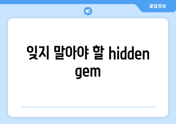 잊지 말아야 할 hidden gem