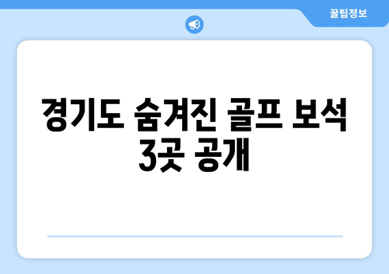 경기도 숨겨진 골프 보석 3곳 공개