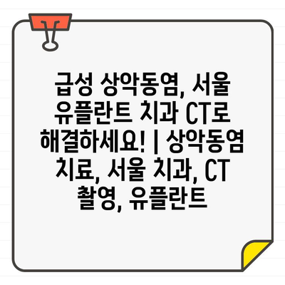 급성 상악동염, 서울 유플란트 치과 CT로 해결하세요! | 상악동염 치료, 서울 치과, CT 촬영, 유플란트