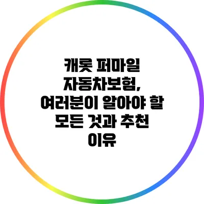캐롯 퍼마일 자동차보험, 여러분이 알아야 할 모든 것과 추천 이유