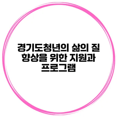 경기도청년의 삶의 질 향상을 위한 지원과 프로그램