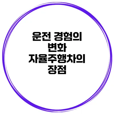 운전 경험의 변화 자율주행차의 장점